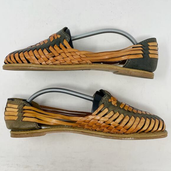 Colorful Leather Huaraches Size MX 5 US 7.5 Women Sandals Green Tan - Picture 7 of 7